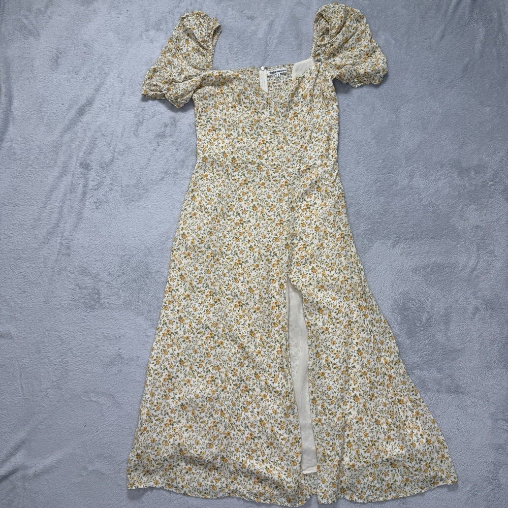 Reformation Women's Size 10 Floral Maxi Dress Puff Sleeve Sweetheart Slit